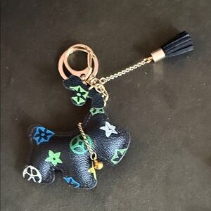 Navy Multicolor Dog Charm Keychain & Card Holder